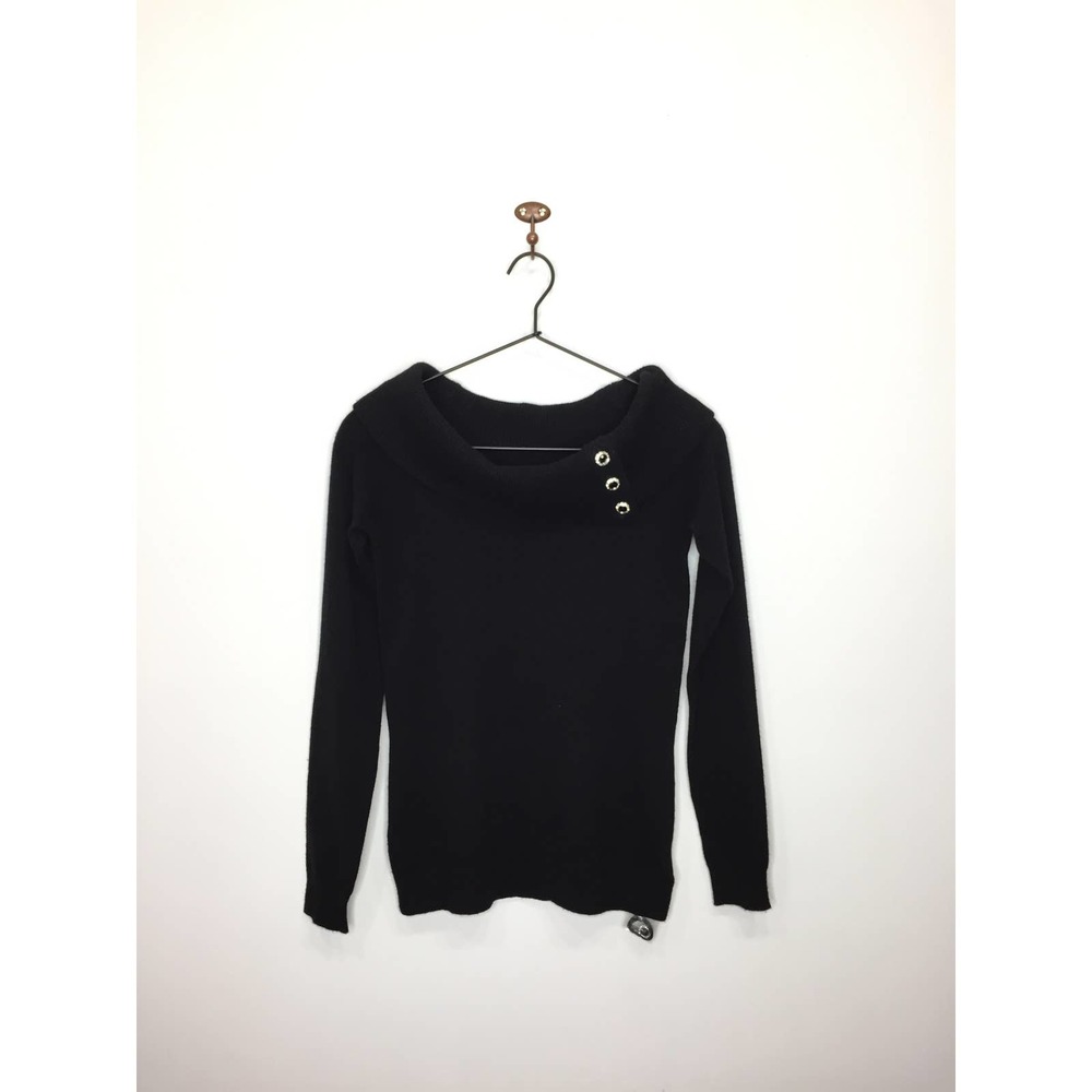 Ralph Lauren Black Label Black Cashmere Cowl Neck Off Shoulder Sweater Small